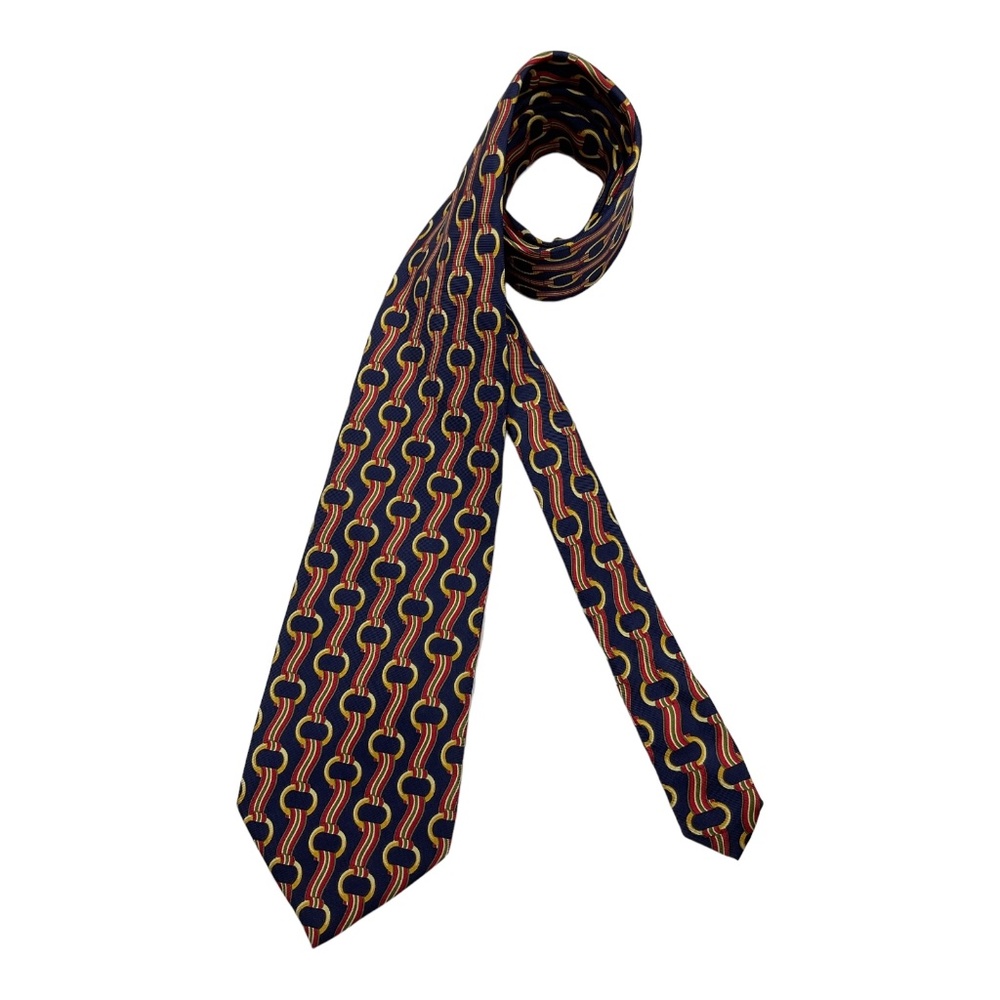 LANCEL Blue Ribbon Chain Silk LUXURY Tie HANDMADE ITALY